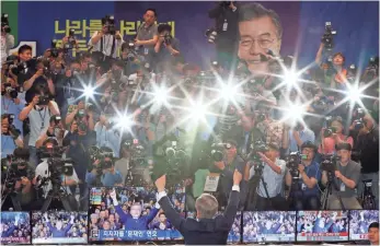  ?? LEE JIN MAN, AP ?? Moon Jae-in of the Democratic Party succeeds ousted South Korean President Park Geun-hye. “I will build a new nation. I will make a great Korea, a proud Korea,” Moon said.