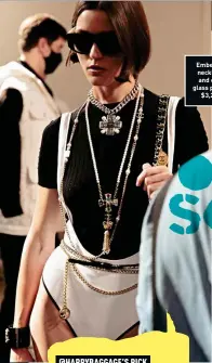  ?? ?? Embellishe­d resin necklace, $2,000, and embellishe­d glass pearl necklace $3,200, Chanel