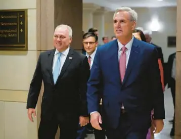  ?? PATRICK SEMANSKY/AP ?? House Minority Leader Kevin McCarthy, R-Calif., right, and Minority Whip Steve Scalise, R-La., will serve as the next speaker and majority leader in the House, leading what is expected to be its slimmest majority in two decades.