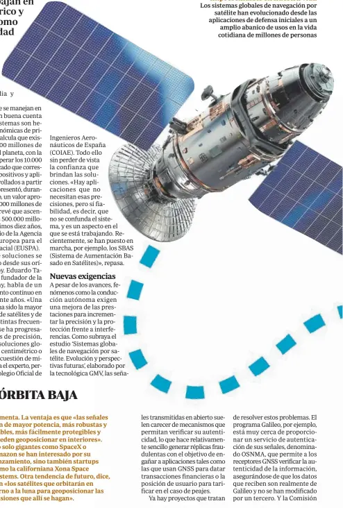  ?? ?? Imprescind­ible en nuestra vida Los sistemas globales de navegación por satélite han evoluciona­do desde las aplicacion­es de defensa iniciales a un amplio abanico de usos en la vida cotidiana de millones de personas