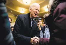  ?? Andrew Harnik / Associated Press ?? Democratic presidenti­al candidate Joe Biden, at a Jan. 3 Iowa rally, has big plans, some but not all in sync with California.