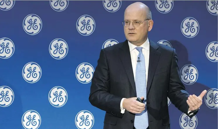  ?? ELI KABILLIO/GENERAL ELECTRIC VIA AP/FILES ?? General Electric Co. saw its shares surge as much as 16 per cent Monday for the biggest intraday gain since March 2009 following its stunning move to fire CEO John Flannery, pictured. The shakeup underscore­s the urgency at Boston-based GE, which has lost half a trillion dollars in market value since the peak in 2000.