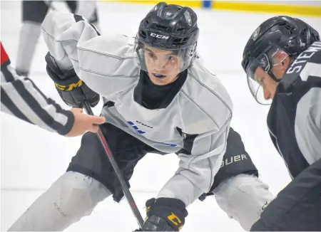  ?? JEREMY FRASER • CAPE BRETON POST ?? Colby Huggan of Charlottet­own was among eight players reassigned from Cape Breton Eagles training camp on Thursday. The forward was a Cape Breton third-round pick at the 2020 Quebec Major Junior Hockey League Entry Draft and was attending his second training camp with the team.