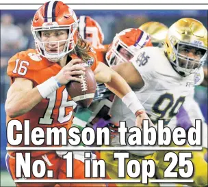  ?? AP ?? EYE OF THE TIGERS: Trevor Lawrence and Clemson are not only the reigning national champions, but are No. 1 in the preseason AP Top 25 for the first time.