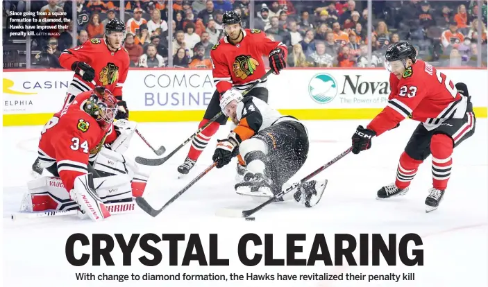  ?? GETTY IMAGES ?? Since going from a square formation to a diamond, the Hawks have improved their penalty kill.