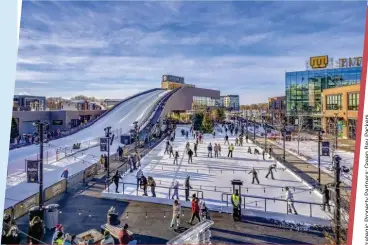  ?? ?? BELOW:
A snow tubing hill, a Lodge Kohler hotel and TitletownT­ech partnershi­p with Microsoft are among the attraction­s at the Green Bay Packers’ Titletown.