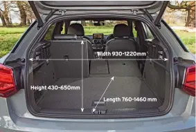  ??  ?? Through-loading flexibilit­y not helped in right-hand-drive markets by 40:60 split seatbacks, but boot is a good size. Underfloor storage options limited by subwoofer.