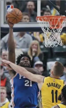  ?? DARRON CUMMINGS — THE ASSOCIATED PRESS ?? Joel Embiid powered Wednesday’s win over the Pacers, the Sixers’ first road win and an indication that their early struggles might not signal a worrisome regression.