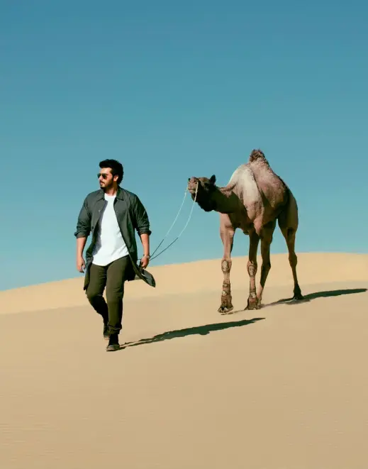  ??  ?? The actor likes the mellow energy and nuance of Jaisalmer.
ON HIM: Jacket and pants, price on request, JW Anderson for Uniqlo; t-shirt, `799, H&M; shoes, stylist’s own; sunglasses, Arjun’s own.