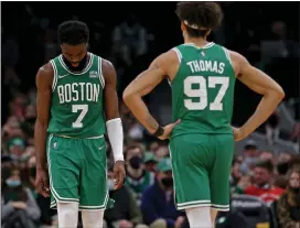  ?? MATT STONE / BOSTON HERALD FILE ?? Jaylen Brown shows his defeat during the second half against the Los Angeles Clippers at TD Garden on Dec. 29.