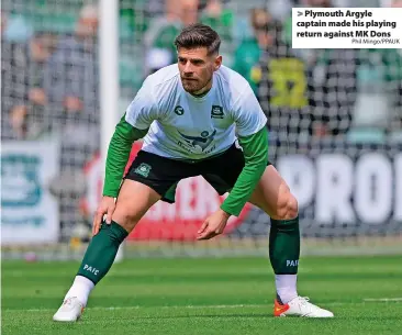  ?? Phil Mingo/PPAUK ?? Plymouth Argyle captain made his playing return against MK Dons