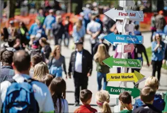  ?? STEVE SCHAEFER PHOTOS/ SPECIAL TO THE AJC ?? A sign points the way to the many available activities during the annual Atlanta Dogwood Festival. This year’s fest is April 12-14.