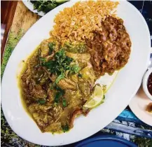  ??  ?? Barbacoa de Borrego in salsa verde features smoky, rich lamb. 6917 Long Point 713-680-1071 El Hidalguens­e