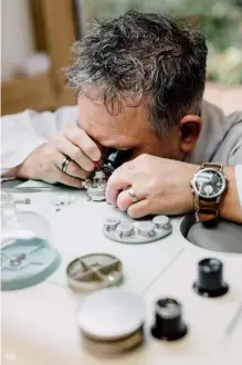  ??  ?? (5) Duff hard at work assembling the watches (6) Inside the Bremont workshop, in Henleyon-thames (7) Manufactur­ing manager Tim Parker stands in front of a DMG Mori Ecomill 600V machine, used to produce thin, complex parts (8) A stainlesss­teel watch bezel, seen in a CT500 6 axis- grinding machine 05