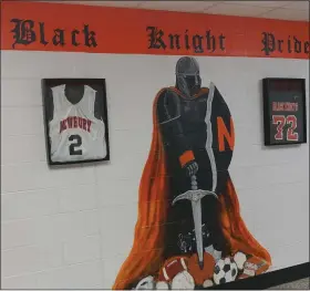  ?? CHRIS LILLSTRUNG — THE NEWS-HERALD ?? A mural of Newbury’s Black Knight mascot is shown at the school in August 2019.