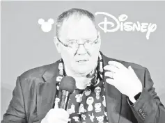  ?? — AFP file photo ?? Lasseter addresses a press conference during the D23 Expo fan convention at the Convention Center in Anaheim, on July 14, 2017.