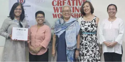  ??  ?? (FROM left) Dr. Dinah Roma of DLSU, Prof. Firie Jill Ramos of UP Tacloban, Prof. Emeritus Merlie Alunan of UP System, Prof. Joycie Alegre of the Division of Humanities of UP Tacloban; and Prof. Jenelyn Garcia of Katig Writers Group.