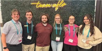  ?? (Special to The Commercial/Arkansas Tech University) ?? Arkansas Tech University students Tucker Cramm (from left), Jacob Allen, Bryce Smith, Ellie Riddle, Kiara Doshier and Chloe Karnes attend the Associatio­n of Fraternal Leadership and Values conference.