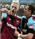  ??  ?? FIT AND FIRING: Marko Arnautovic celebrates his strike for West Ham