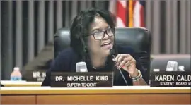  ?? Christian K. Lee Los Angeles Times ?? L.A. UNIFIED Supt. Michelle King at the district’s headquarte­rs June 13. King’s budget forecasts that enrollment will decline about 2% a year for three years.