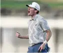  ?? RYAN SUN / AP ?? Nick Dunlap reacts after his putt on the 18th hole during the final round to win the American Express golf tournament, in La Quinta, Calif., on Sunday.