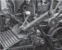  ?? ?? Above from left: One of the Original Heidelberg printing presses in the old ‘Messenger’ offices in Victoria West; Frans Hugo busy in his print shop; the printer’s keyboard is forever still. Below centre: The legendary newspaperm­an Frans Hugo. Photos: Chris Marais