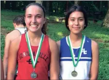  ?? CONTRIBUTE­D PHOTO ?? Gordon Central’s Jasmine Velasco (right) and Sonoravill­e’s Riley Triplett pose with their medals following Tuesday’s meet.