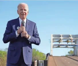  ?? PATRICK SEMANSKY/AP ?? “On this bridge, blood was given to help redeem the soul of America,” President Joe Biden said near the Edmund Pettus Bridge in Selma, Ala.