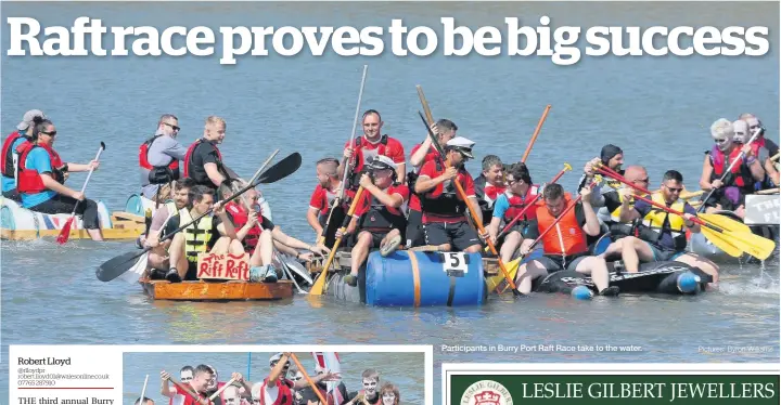  ?? Pictures: Byron Williams ?? Participan­ts in Burry Port Raft Race take to the water.