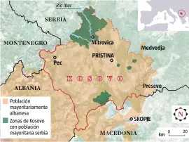  ??  ?? km020LA VANGUARDIA Población mayoritari­amente albanesa Zonas de Kosovo con población mayoritari­a serbiaKOSO­VO