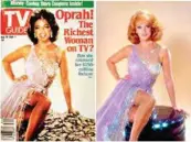  ??  ?? På forsiden av TV Guide i august 1989 var hodet og ansiktet til Oprah Winfrey plassert på kroppen til skuespille­ren Ann-margaret, uten at de involverte var blitt spurt. Saken ble avslørt av designeren som hadde laget kjolen til Ann-margaret.