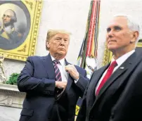  ?? Evan Vucci / Associated Press ?? President Trump, with Vice President Mike Pence, denounced impeachmen­t as a “witch hunt” and a “sham.”