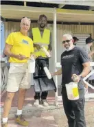  ?? ?? From left: Chris Davitt, donor; Lovelle Gordon, painter; and Mark Khouri, FFP’S executive vice-president display the tools they utilised over the weekend to assist with the project.