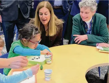  ?? Sandra Diamond Fox/Hearst Connecticu­t Media ?? Lt. Gov. Susan Bysiewicz visits classrooms Friday at the on-site day care facility at Boehringer Ingelheim in Ridgefield.