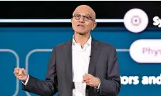  ?? — AFP photo ?? Nadella speaking at an event named Microsoft Build AI Day in Jakarta.