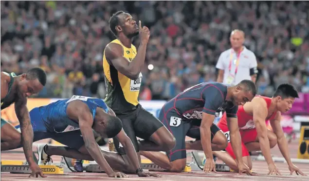  ??  ?? EL MITO. Usain Bolt volverá a los tacos de salida para disputar su último sprint. Clausurará así una época en la que ha sido protagonis­ta indiscutib­le. En los 100 fue bronce.