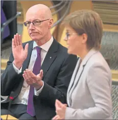 ??  ?? Nicola Sturgeon and John Swinney during First Minister’s Questions last week