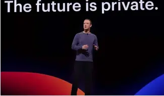  ?? ?? Meta CEO Mark Zuckerberg at F8 event in 2019