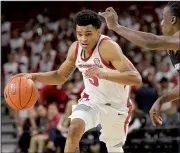  ?? NWA Democrat-Gazette/ANDY SHUPE ?? Arkansas guard Jalen Harris averaged 27.5 minutes in the Razorbacks’ two exhibition games. Razorbacks Coach Mike Anderson said he expects to use a nine-man rotation when the Hogs open the season against Texas on Friday.