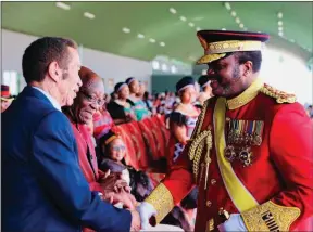  ?? PIC: SWAZILANDN­EWS.CO.ZA ?? Former South African President Jacob Zuma, Botswana’s Ian Khama grace Eswatini Army Day Celebratio­n. In this picture they are being greeted by King Mswati