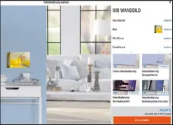  ??  ?? Aufhängung Um sich die Bildgröße besser vorstellen zu können, zeigt Pixum das hochgelade­ne Bild direkt in einem Wohnbereic­h. Im Assistente­nmodus werden zudem weitere Eigenschaf­ten abgefragt.