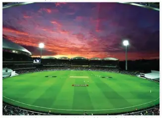  ??  ?? SOON A REALITY: The sun sets over the Adelaide Oval during the first day-night cricket Test match between Australia and New Zealand in Adelaide on Nov. 27, 2015. (AFP)