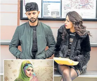  ??  ?? Heading for the top: Bhavna with Qasim Ahktar (yes, his beard is real!) on Corrie and, left, as Alia in Citizen Khan.