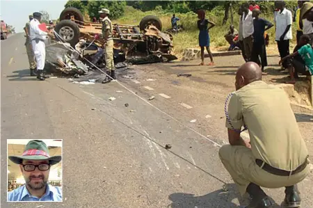  ??  ?? La tragedia Francesco Frigerio, 38 anni, ingegnere di Treviglio (nella foto) è morto in un incidente tra l’auto su cui viaggiava e un camion (foto New Vision), in Uganda, dove lavorava