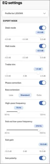  ??  ?? Über die Kef-connect-app lassen sich umfangreic­he Einstellun­gen vornehmen, um die Klangbalan­ce der Lautsprech­er auf die Raumgegebe­nheiten abzustimme­n. Können Sie die LS50 Wireless II nicht freistehen­d auf Standfüßen installier­en, reduzieren die Eq-einstellun­gen das typische Bassdröhne­n