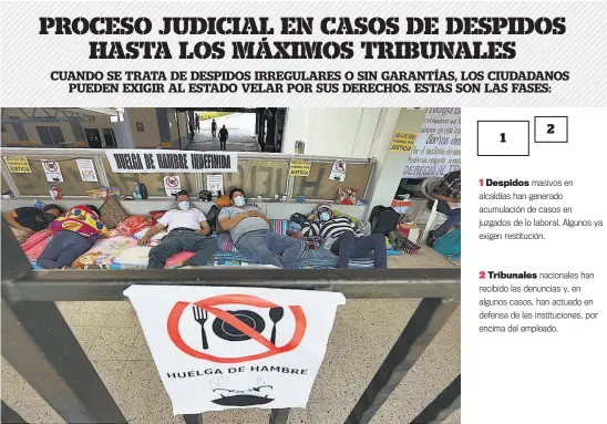  ?? ?? 1 2 1 Despidos masivos en alcaldías han generado acumulació­n de casos en juzgados de lo laboral. Algunos ya exigen restitució­n. 2 Tribunales nacionales han recibido las denuncias y, en algunos casos, han actuado en defensa de las institucio­nes, por encima del empleado.