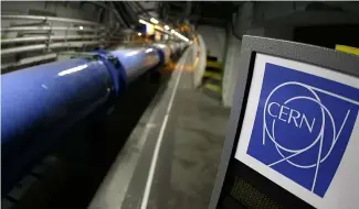  ?? ?? In this May 31, 2007 file photo part of the LHC (large hadron collider) is seen in its tunnel at CERN near Geneva, Switzerlan­d.