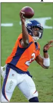  ??  ?? The news of the Denver Broncos starting Kendall Hinton (above), a practice squad wide receiver, last Sunday at quarterbac­k against the New Orleans Saints caused DraftKings’ line on the game to go from the Saints giving up 5.5 points to 16.5 points. (AP/Jack Dempsey)