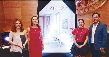  ??  ?? (From left) LifestyleA­sia publisher and deputy editor Cheryl Tiu, editor in chief Anna Sobrepeña, One Mega Group founder and CEO Sari Yap with chairman Jerry Tiu during unveiling ceremony of the third volume of the coffee table book Home and Away