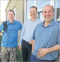  ??  ?? Partners in the newly-acquired Green Lawn business. From the left, Chris Cavanagh, Jason Fudge and Peter Yabsley. With business background­s and a shared enthusiasm for more attractive residentia­l and commercial properties, there’s a great future...